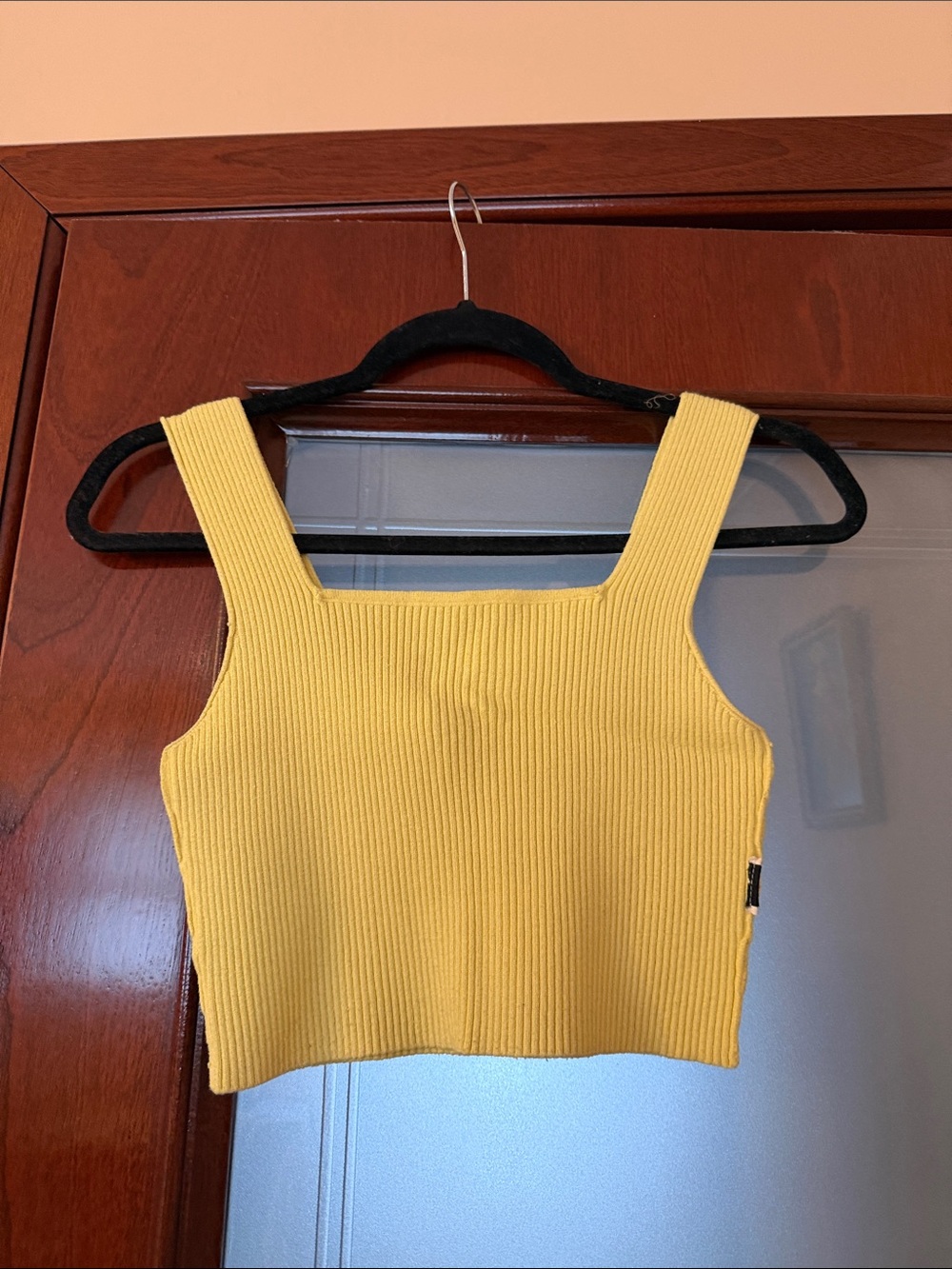 SHEIN Yellow Ribbed Square-Neck Crop Tank